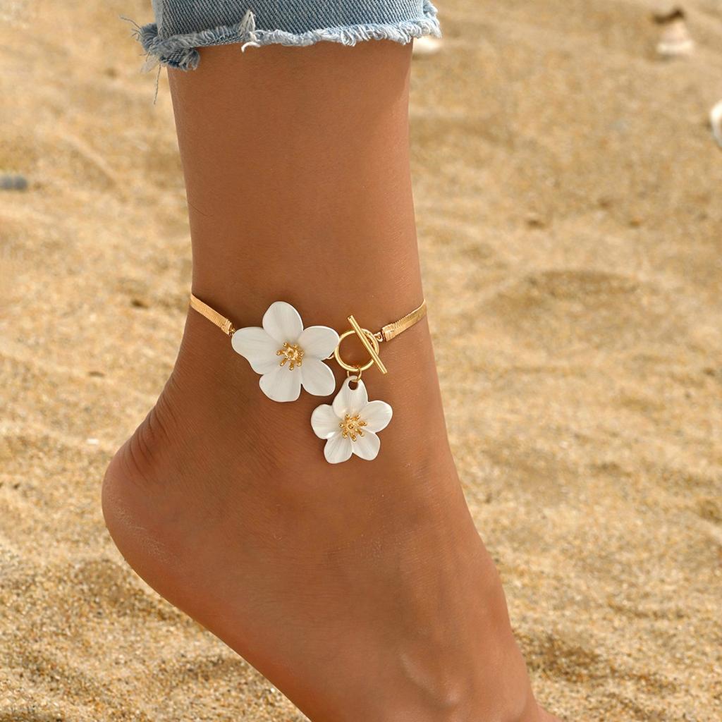 Adjustable Flower Foot Jewelry Versatile Styling for Daily Wear Alloy Chain Secure Closure Beach Vacation Accessory