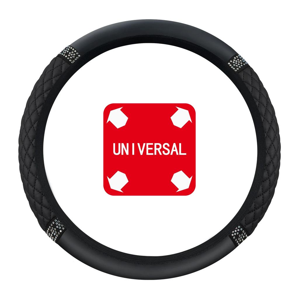 1PC Car Steering Wheel Cover High-grade Women's Splice Diamond Insert Without Inner Ring Non-slip PU Elastic Handlebar Cover