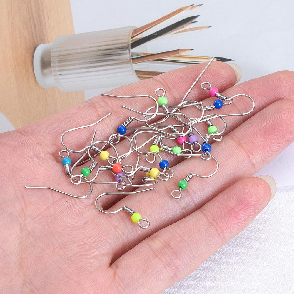 10pcs 50pcs 100pcs Stainless Steel Earrings Colorful Beads Hook Earwire Hooks for DIY Jewelry Making Dangle Components Wholesale