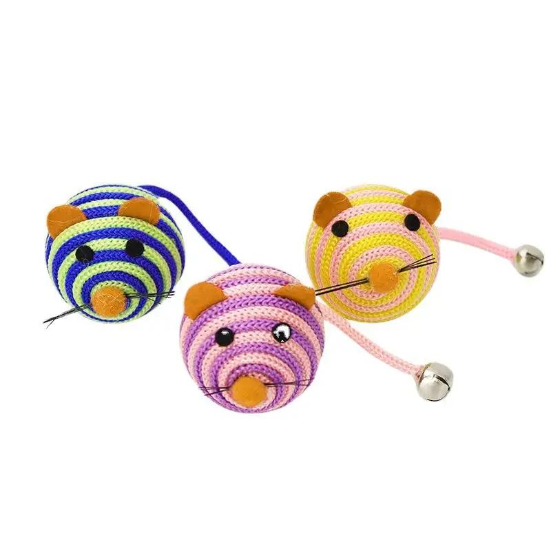 3/5/7pc Pet Cat Toy Stripe Nylon Rope Round Ball Mouse with Bell Pet Cat Chew Toy Cat Toy Interactive Mouse Ball Pet Product