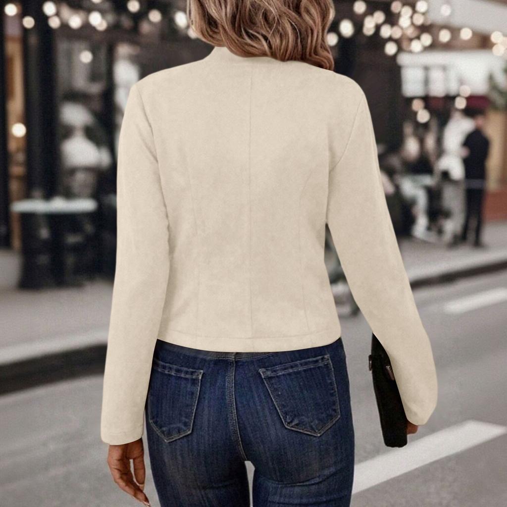 Damen Casual Business Langarm Jacke mit Frontöffnung Slim Fit Cropped