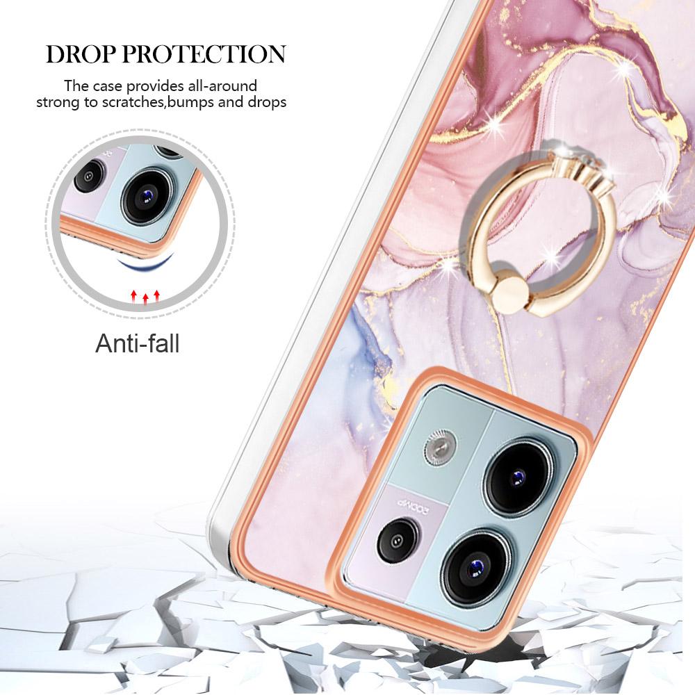 For Xiaomi Redmi Note 13 Pro 5G/Poco X6 5G Case with Ring Kickstand Marble Pattern Electroplating TPU Back Cover