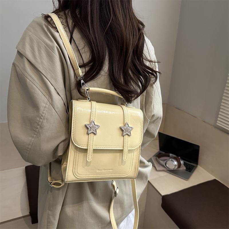 Vintage Star College Style PU Backpack for Women Thread Design Girls Satchel Shoulder Bag Student Portable Solid Color Handbags