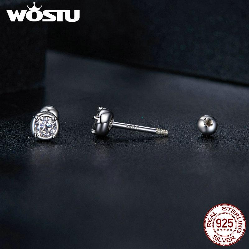 WOSTU Classical Round 0.1 CT Moissanite Stud Earrings For WOmen 925 Sterling Silver Original Earrings Moissanite Wedding Jewelry