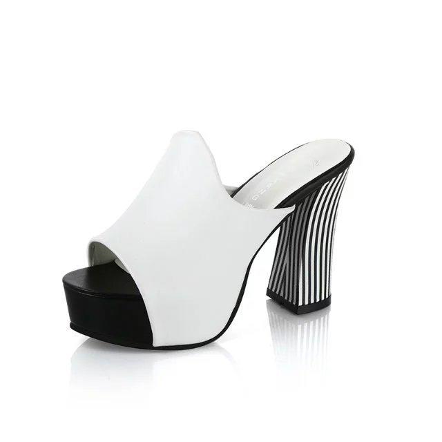 

2017 summer new European and American sandals fish mouth thick high heel cool slippers thick sole waterproof table fashion high heel sandals women 34 білий