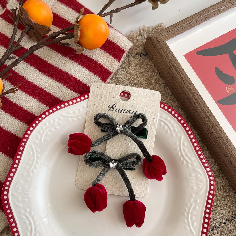 Velvet Scrunchies Elastic Hair Band Burgundy Cherry Fruit Hair Rope Tie Ponytail Holder Rubber Band Hair Accessories Headdress