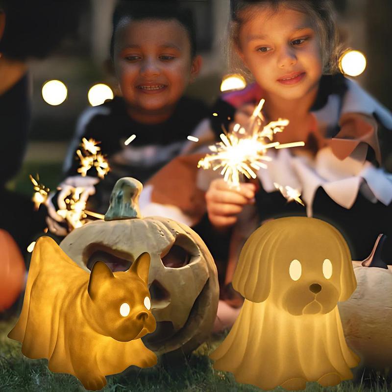 Halloween Dachshund Ghost Lamp, Halloween French Bulldog Glowing Ghost Figurine, Cute Dog Display Statue Nightlight Decorations