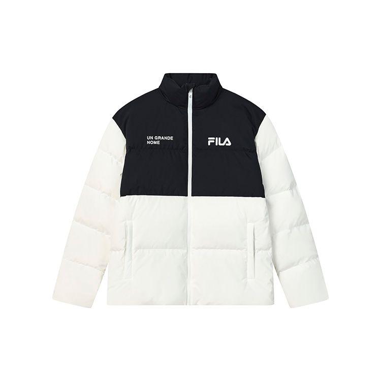 FILA Fleece Casual Simple Stand Collar Color Block Logo Long Sleeve Down Jacket Unisex Outerwear White F11U249903F-WT