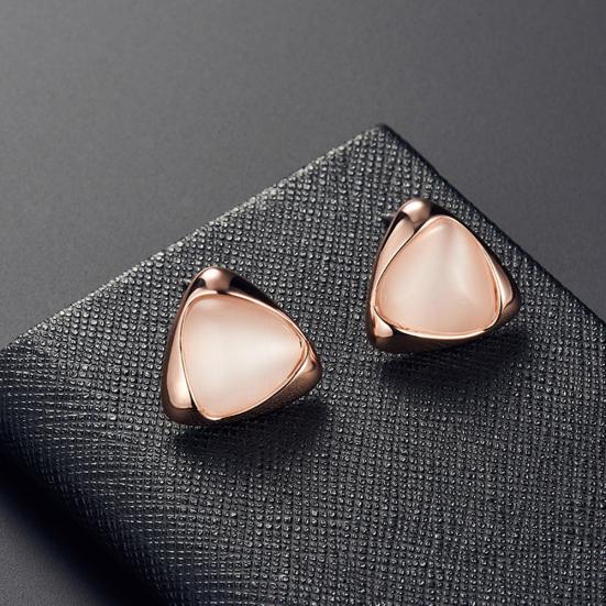 Women Faux Gemstone Triangular Pendant Necklace Ear Stud Earrings Jewelry Set