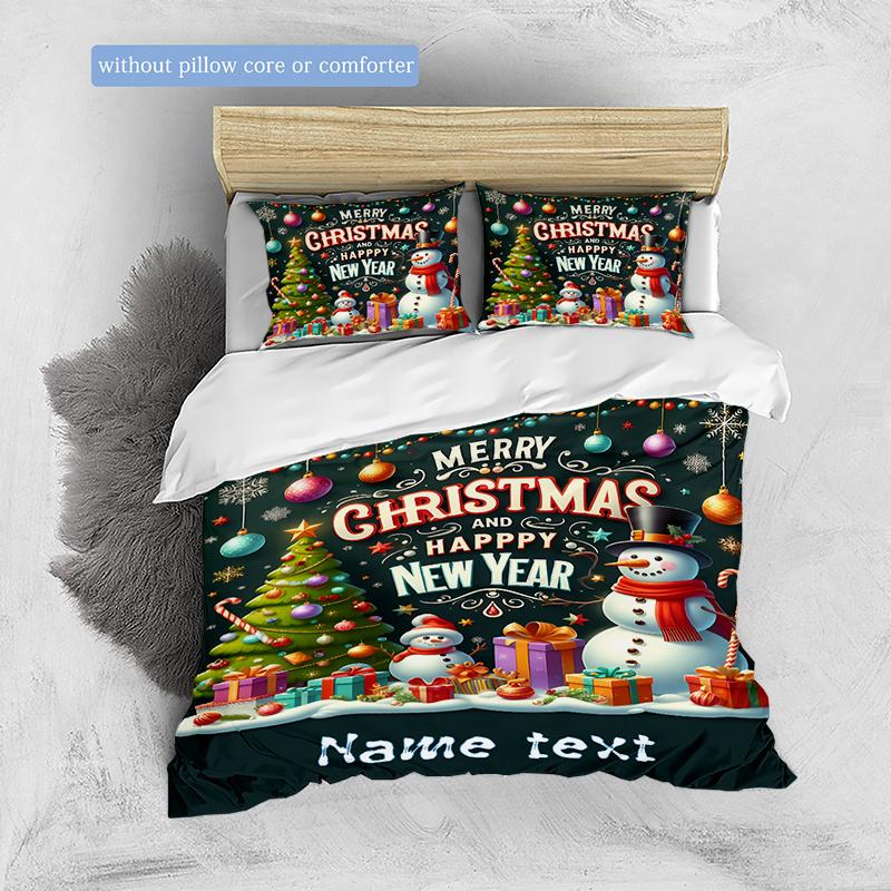 Xmaschristmassnowman Customize Your Name Duvet Cover Soft Bedding Set For Bedroom Guest Room And Dorm Decoration Threepiece Set Includes 1 Duvet Cover