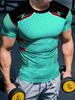Men Sports Short Sleeve T-Shirt Quick Dry High Elastic Cyan Triangle Geometric Print Breathable Slim Training Top