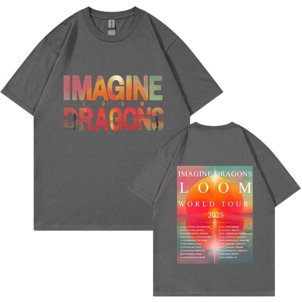 Imagine Dragons Band Loom Tour 2025 Print TShirts Men Women Retro Trendy Hip Hop Short Sleeve Oversized Cotton Tshirt Streetwear