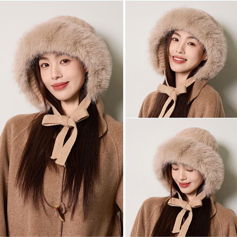 Knitted Hat Women's Autumn Winter Hemp Pattern Wool Collar Wool Hat Velvet Snow Hat