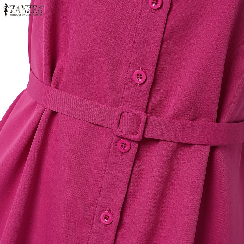 ZANZEA Women Casual Turn Down Collar Elegant Sleeveless Dress