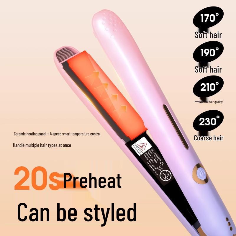 

Dual-Use Hair Straightener & Curler: Safe, Portable, Low-Power Styling Tool for Home & Dorm Use Negative Ion, 4 Temperature Settings, Black