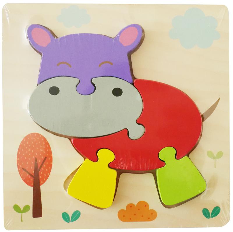 Wooden Simulation Cartoon Vehicle Animal Puzzle Early Childhood Education Building Block Children Baby Cognitive Three-Dimensional Puzzle