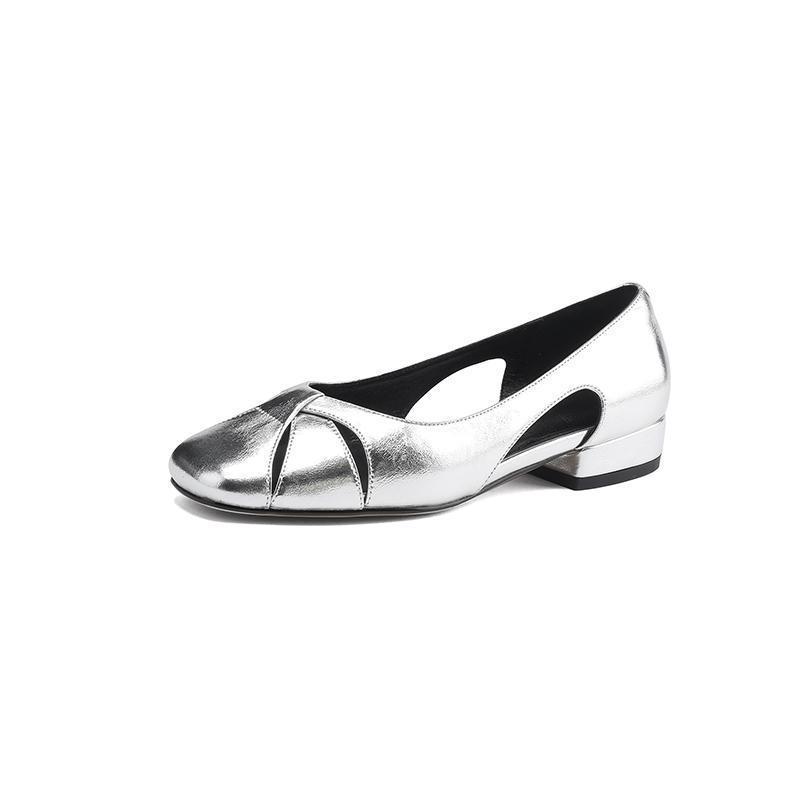 

Французские элегантные золотые серебряные туфли-лодочки женские на низком каблуке нескользящие с квадратным носком весна и лето 2025 новая повседневная универсальная женская обувь 40 серебряный