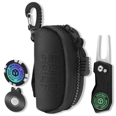 ENTH 1000D Heavy Duty Nylon Golf Ball Case 2 Openable Green Fork Golf Marker Hat Clip Set [For Balls] 4-Piece