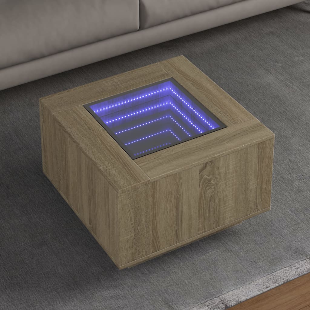 LED Coffee Table in Sonoma Oak 60 x 60 x 40 cm Particleboard