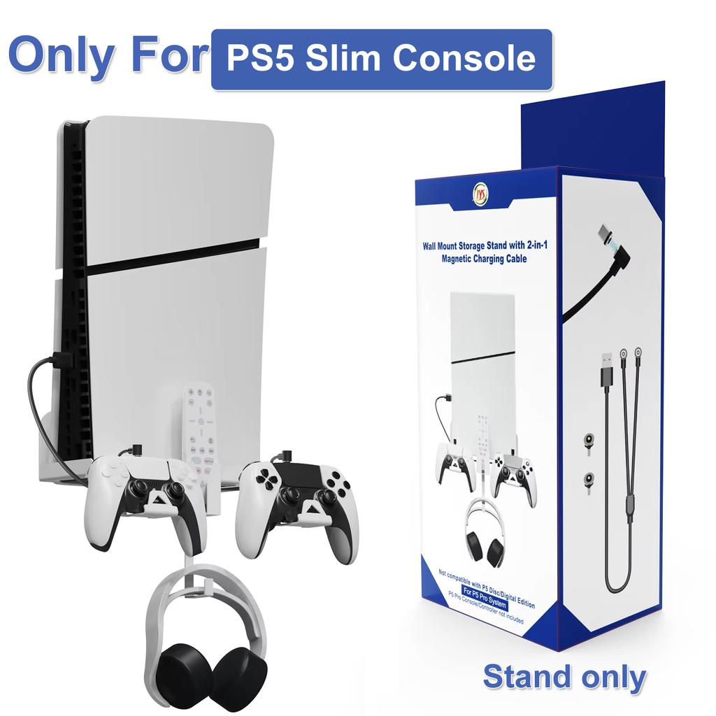 Wall Mount Set Bracket Stand for PS5/Slim Console with Controller Steel Storage Hanger Hook Holder for PS5 Accessories