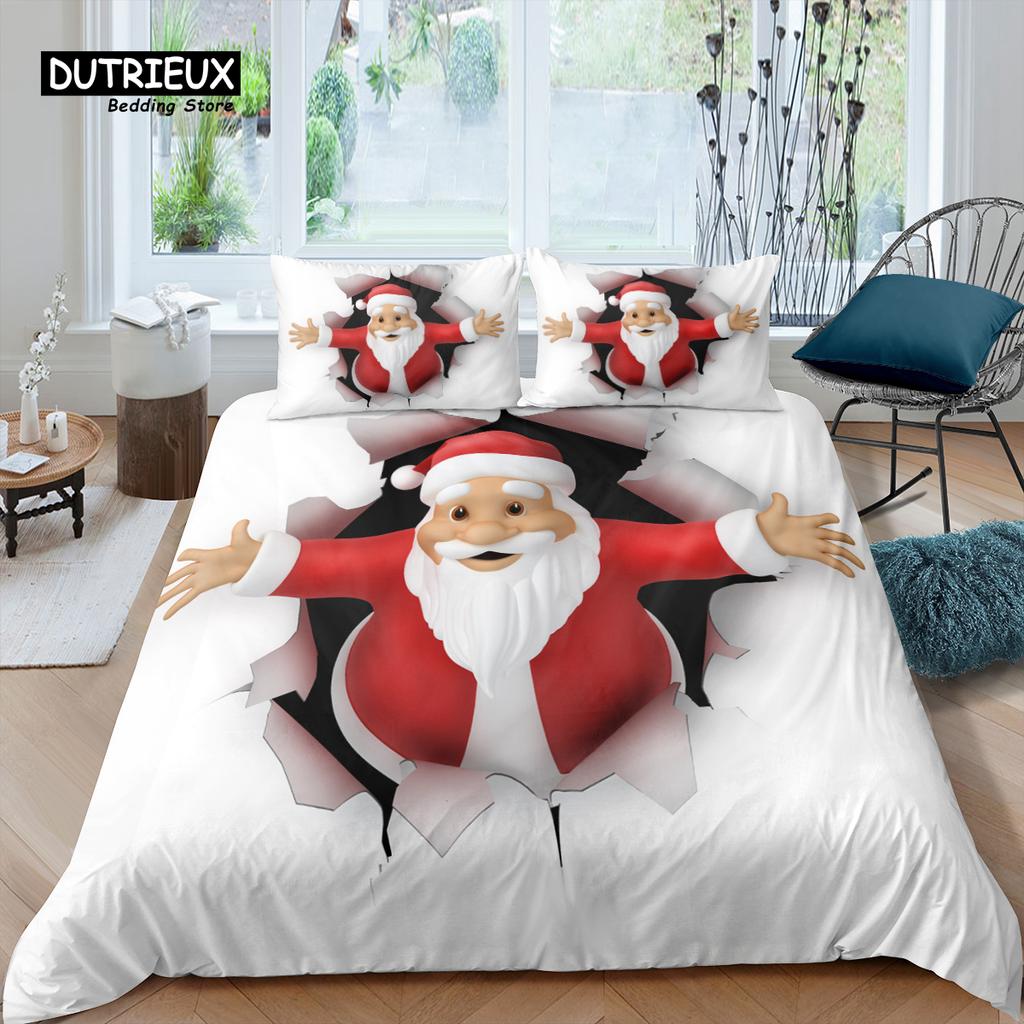 Home Living Luxury Santa Claus Bedding Set Christmas Duvet Cover Set Pillowcase Kids Bedding Set Queen and King EU/US/AU/UK Size