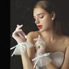 WG020 Elegante Hochzeit Braut Kurze Weiße Handschuhe Atmungsaktiver Tüll Schleife Braut Brautjungfer Damen Festzug Abschlussball Handschuh