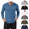 2026 European Men's Solid Color Round Neck Henley T-Shirt Long Sleeve Casual Sports Base Layer
