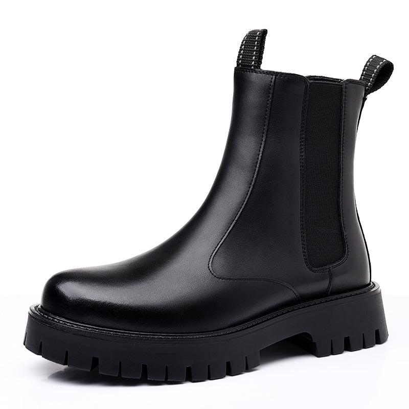 Herren Echtleder High-Top Martin Boots - Britischer Stil, Dicksohlige, 8 cm Höhenerhöhung