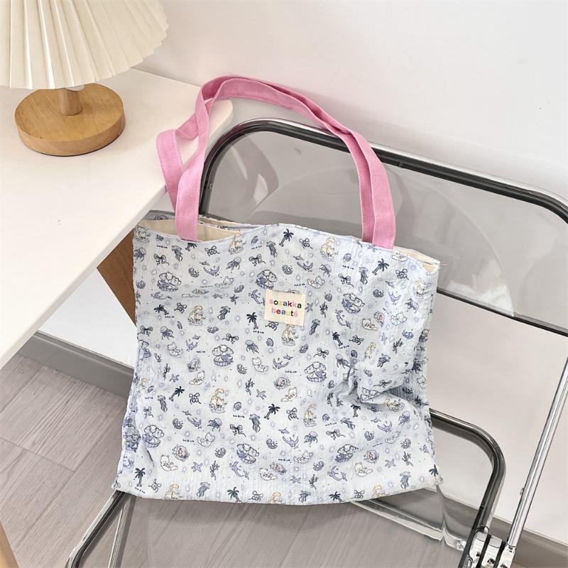 4 Contrasting Color Shoulder Canvas Bag Large Capacity Work Commuter Bag Student Female Summer Hand