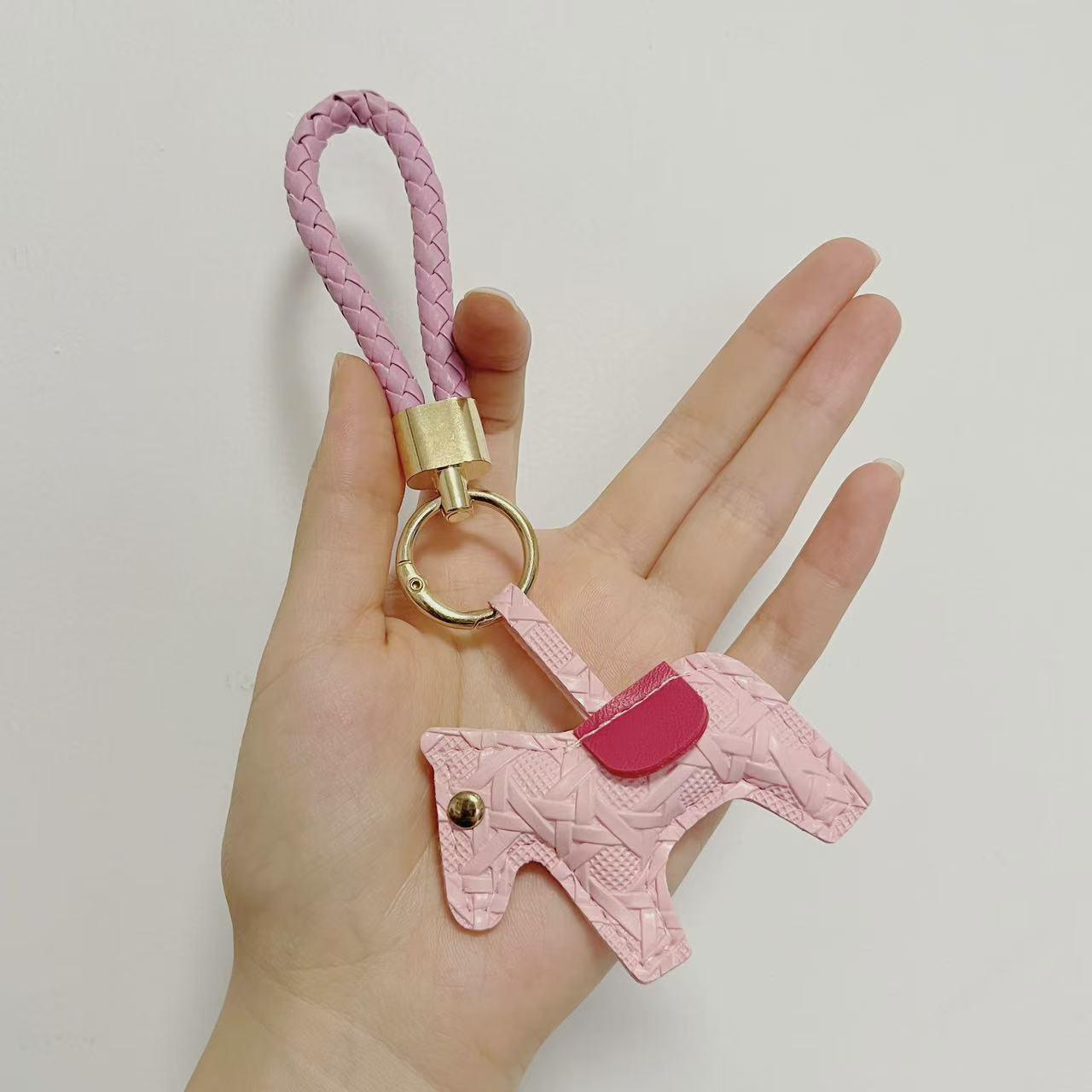 Colorful Woven Leather Horse Keychain Pendant & Lanyard