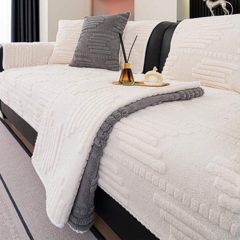 Thick Anti Slip Sofa Cover Fabric Simple Straight Lined One-piece Leather Sofa Cushion Cover Breathable Autumn and Winter Styles