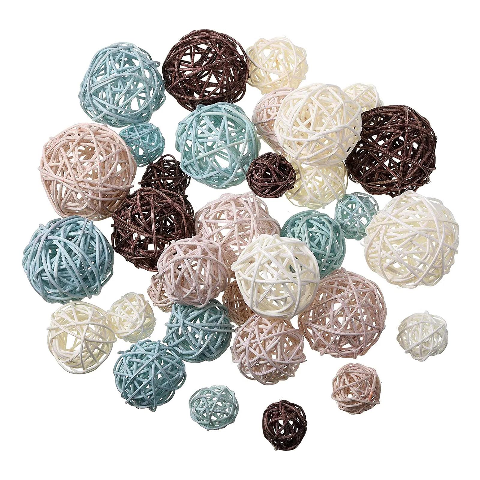 

32PCS Rattan Ball White Wooden Brown Blue DIY Accessories Home Decorations Christmas Tree Ornament Wedding Party Supplies