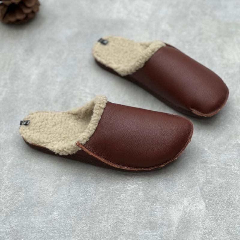 

Модные зимние женские туфли, плюшевые теплые тапочки, кожаные туфли для пожилых людей, настоящие кожаные туфли 43 темно-коричневого