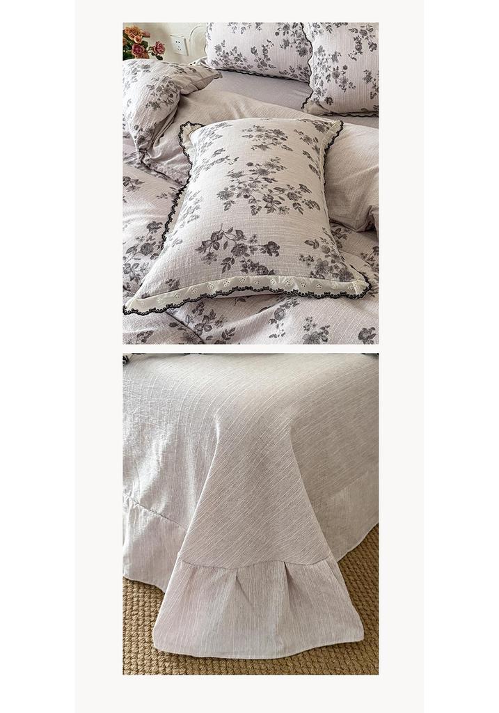 French Retro Jacquard Linen Bedding Set with Cotton Lace Trim - Luxury Princess Style