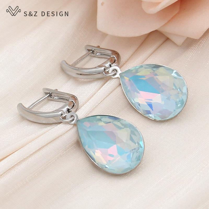 Modische Wassertropfen Kristall Hängeohrringe für Damen Hochzeit Stilvoll Roségoldfarben Ohrhänger Schmuck Geschenk