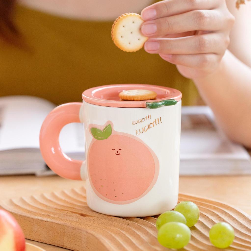 Creative Fruit Mug High Value Ceramic Cup with Lid for Home Office Drinking Cup Student Milk Cup Gift Cup