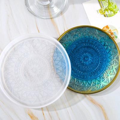 1 adet-DIY kristal epoksi kalıp ev yapımı bardak altlığı yuvarlak tepsi zarif ayna plaka döküm silikon kalıp el yapımı