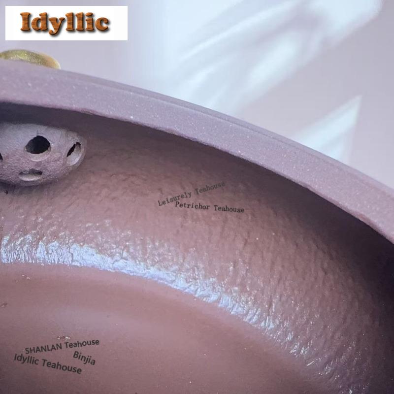 210 ml Yixing Ljurlera Tekannor Handgjorda Guldritad Han Jiang-kanna Råmalm Ljuslila Lera Vattenkokare med Sil Zisha Te-set