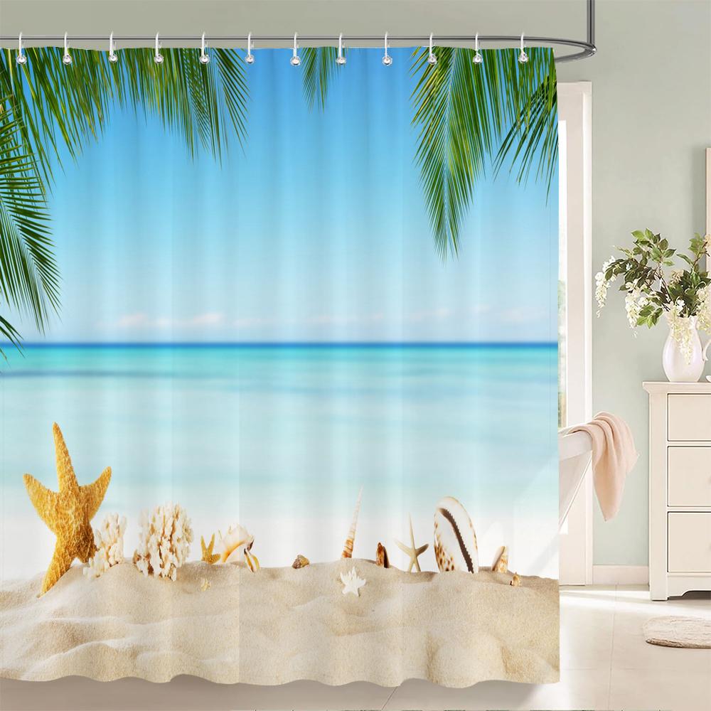3d Beach Scenery Shower Curtains Sea Ocean Mediterranean Bathroom Curtain Waterproof Cloth Decoration 180*240cm Bath Curtain