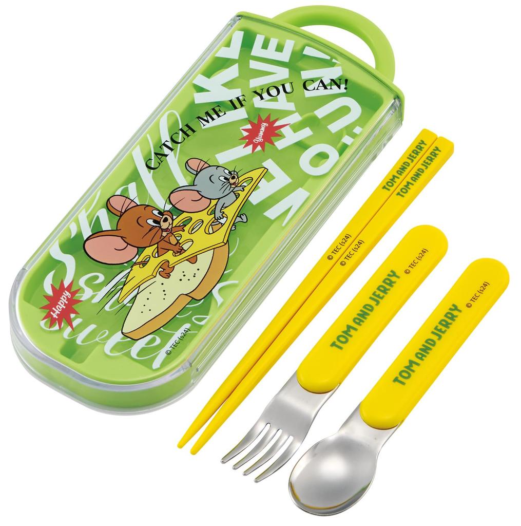 Skater Lunch Box Trio and Made In Tom and Jerry EAT TACC2AG69100 Kids' Set, Chopsticks, Spoon, Fork, Kids' Cutlery, Antibacterial, Easy-Open