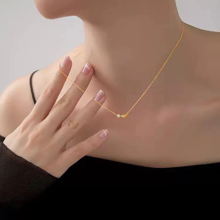 316L Stainless Steel Freshwater Pearl Mini Dolphin Pendant Necklace For Women Gold Color Neck Chain Waterproof  Gift