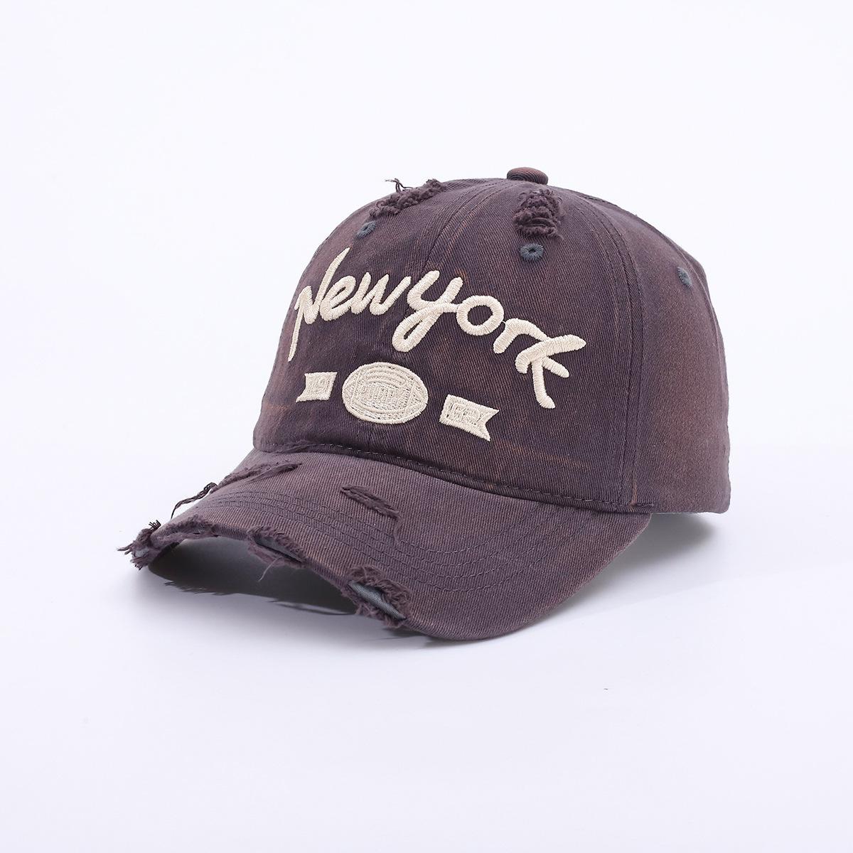 Embroidered ripped baseball cap retro wide brim denim men and women spring and autumn duck tongue Adjustable