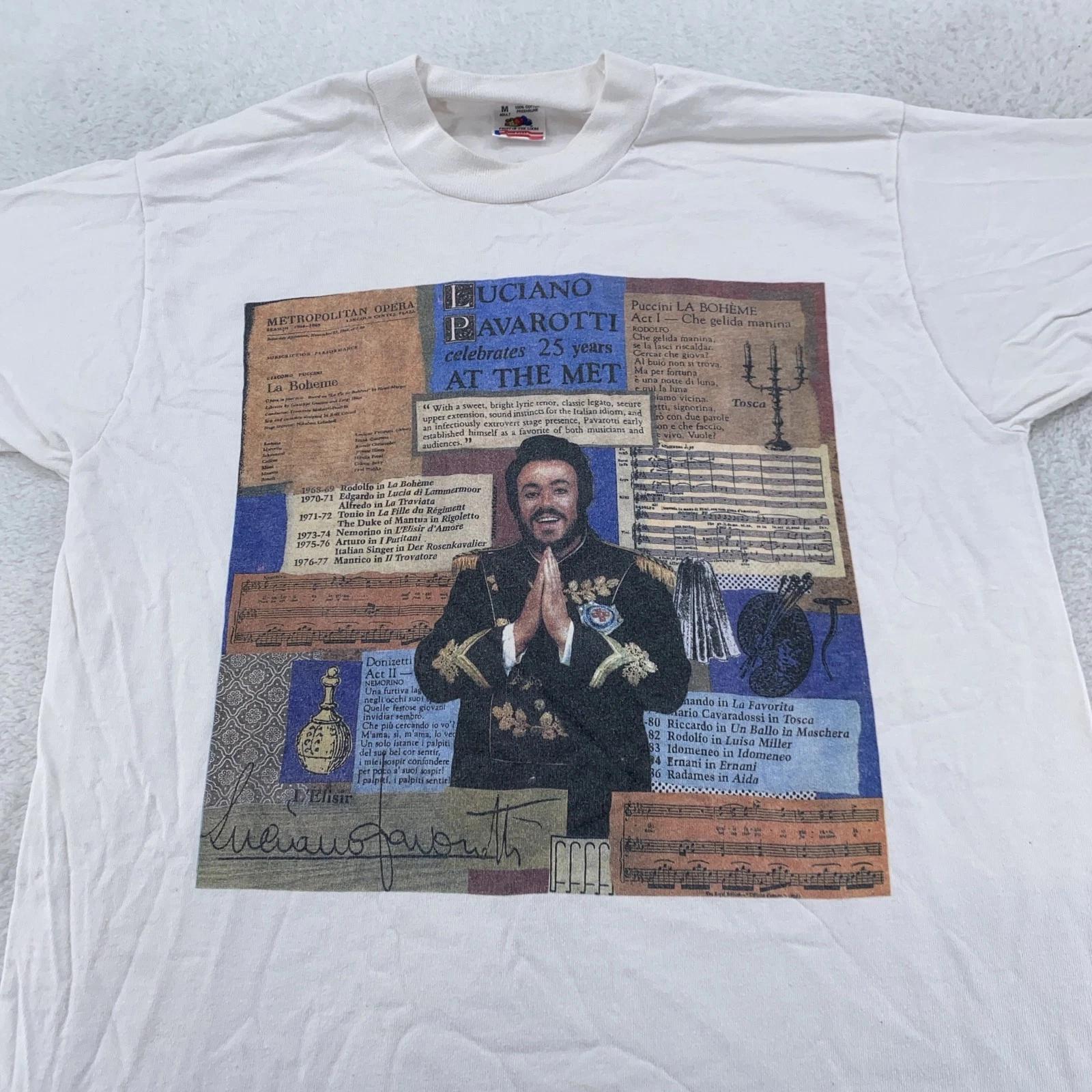 

Vintage Luciano Pavarotti Shirt Mens Medium White Opera 25 Years Met Music 90s M