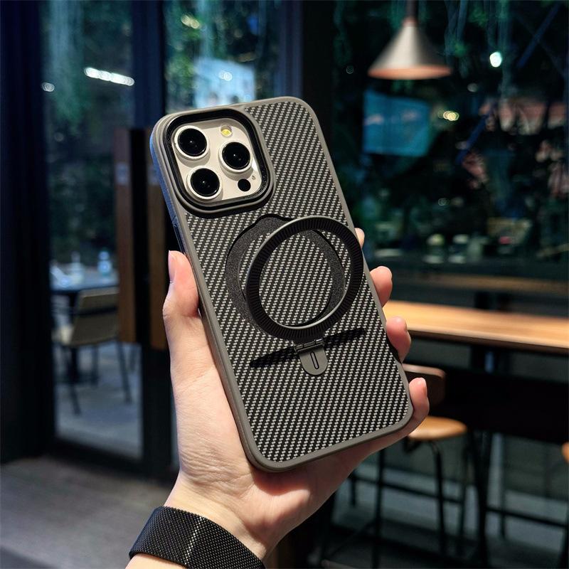 Apple 15 Carbon Fiber Magnetic Suction Bracket Mobile Phone Case Is Suitable for Apple 16PROMAX Metal Magnetic Mobile Phone Case 14PR.