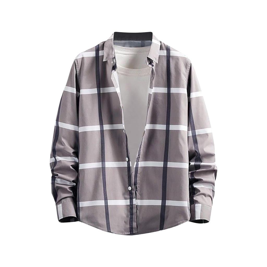 Men's Casual Plaid Long-sleeved Shirt Slim Fashion Men's Shirt
