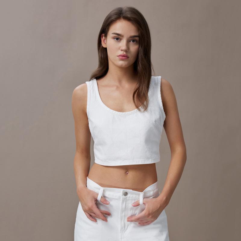 Calvin Klein Modern Retro Sexy Cotton Side Zipper Denim Vest Women tops 47D707G