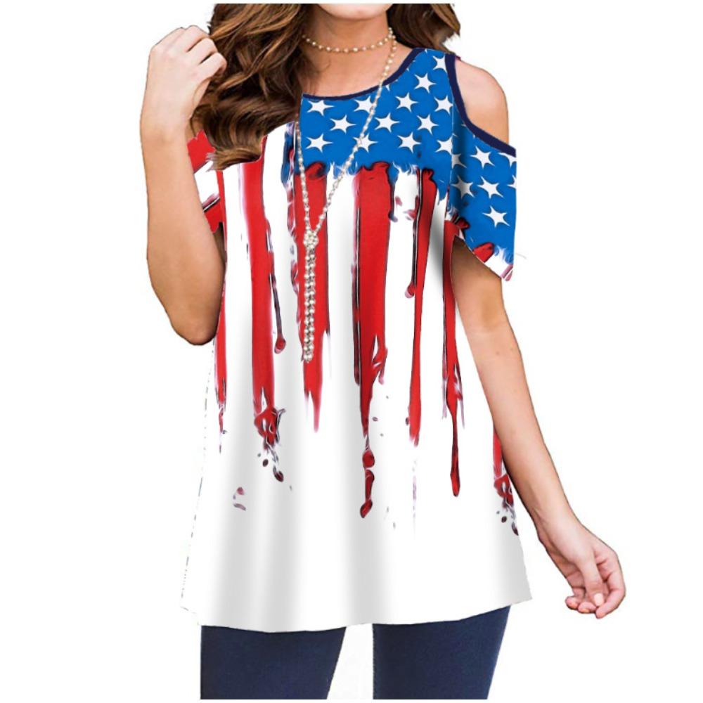 QICED Летний принт с открытыми плечами и коротким рукавом — фото 23