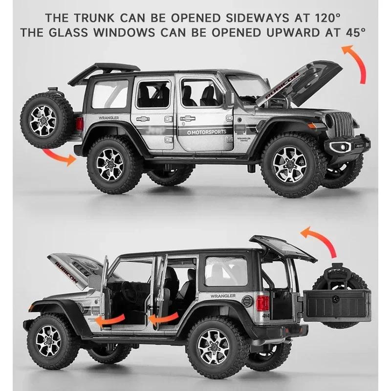 1:22 Jeep Wrangler Rubicon Off-Road vehicle Diecast Metal Alloy Model car Pull Back Sound Light Car Children Gift Collection