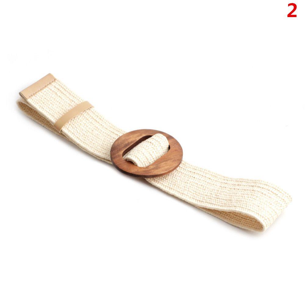 Casual Braided Bohemian Elastic Waistbelt Straw Belt Wooden Buckle
