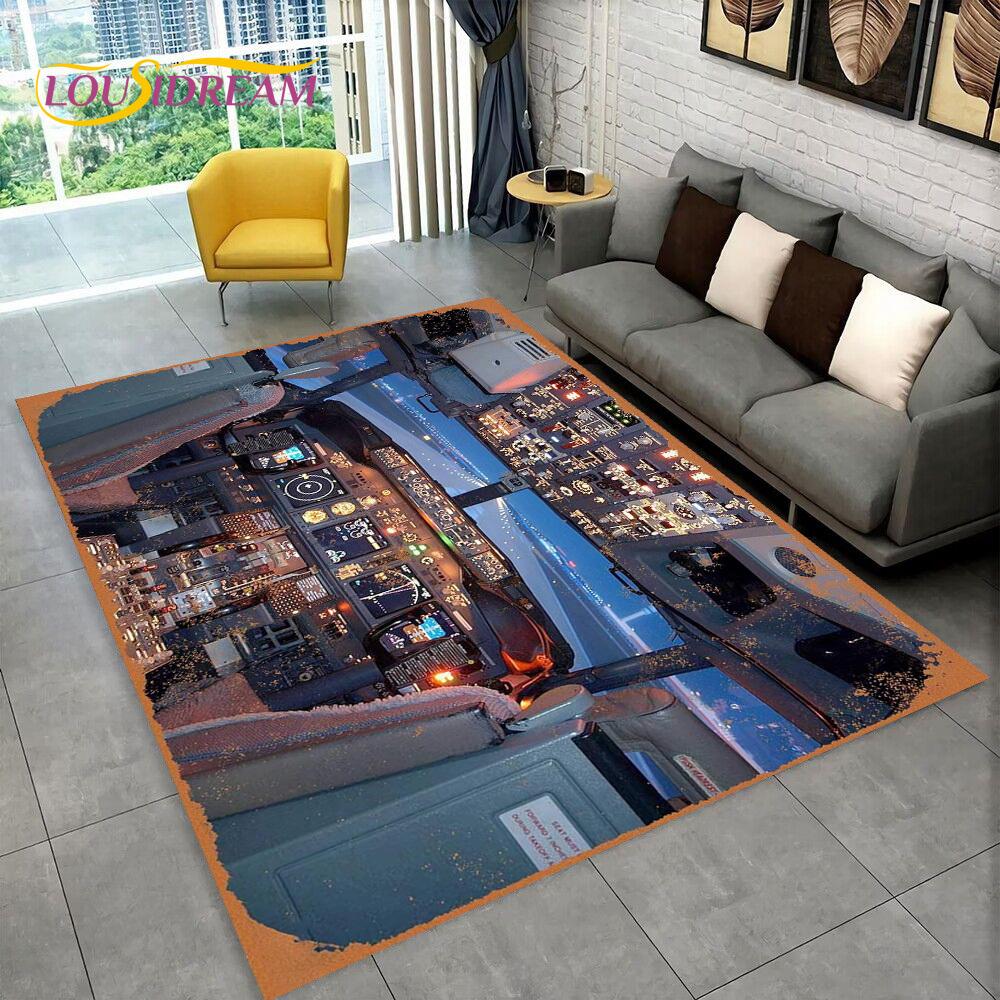 Kobercová podložka do kokpitu stíhacího letadla pro domácí obývací pokoj ložnici pohovku Rohožka Dekorace, Velký koberec Protiskluzová podložka na podlahu